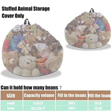 Stuffed Animal Storage Bean Bag Cover Pets Dogs/Cats Lazy Beds. Washable Ultra Soft Corduroy Stuffed for Organizing Plush Toys or Textile, Sack Bean Bag - Image 3