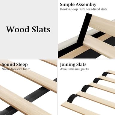 CXVX Queen Size Platform Bed Frame with Upholstered Velvet Button Tufted Headboard, Mattress Foundation with Wooden Slat Support, No Box Spring Needed, Easy Assembly, Noise Free, Beige - Image 7