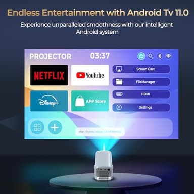 Native 1080P Mini Projector with 4K Support, Auto Focus & Keystone Proyector, Android 11 Smart WiFi 6 Bluetooth 5.4, Portable Outdoor Movie Projectir for iPhone/Netflix/Camping, Home Theater Gift - Image 2