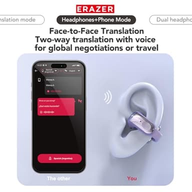 ERAZER XF28 AI Translation Earbuds Real Time Translator Earbuds LCD Touch Screen Open Ear Clip Wireless Bluetooth Translating Headphones Included for 135 Languages Translation Device with APP - Image 5