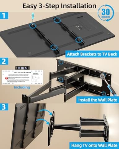 HOME VISION Full Motion Long Arm TV Wall Mount Bracket, Fits 75, 80, 85, 86, 98, 100 inch Flat or Curved TVs Up to 800x600 VESA & 165LBS, TV Mount with Full Motion, Swivel, Tilt, Extension, Heavy Duty - Image 8