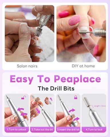 CozyZen Cordless Nail Drill Professional: 45000 RPM Rechargeable Electric Nail File Kit, Portable & Low Noise for Acrylic, Gel Nails, Manicure & Pedicure - Salon & Home Use - Image 8