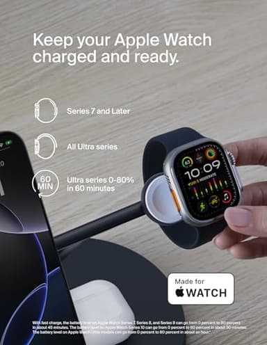 Belkin MagSafe-Compatible Charger, 3-in-1 Wireless Charging Station, Qi2-Certified 15W Wireless Charge for Apple iPhone 16 Series, Apple Watch, AirPods w/Non-Slip Base, 40W Included - Black - Image 4