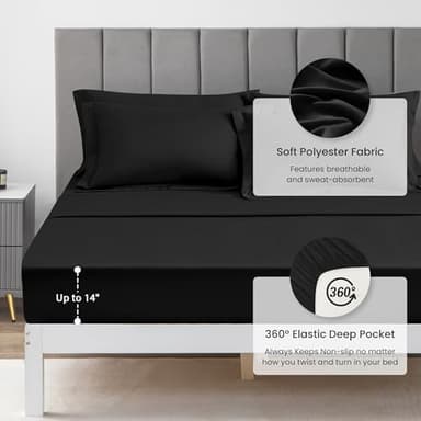 Love's cabin King Size Comforter Set Black, 7 Pieces King Bed in a Bag, All Season Bedding Sets with 1 Comforter, 1 Flat Sheet, 1 Fitted Sheet, 2 Pillowcase and 2 Pillow Sham - Image 6