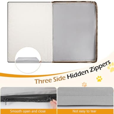 Tivray Dog Bed Cover, Washable Replacement Large Dog Bed Sheet with 3-Sided Continuous Zipper, Waterproof Liner, Soft Plush, Pet Mattress Fluffy Protector, 44x32x3 inches - XL, Cover Only Grey - Image 5