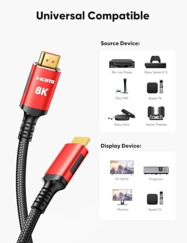Snowkids 10K 8K HDMI 2.1 Cable 10FT 2-Pack, 48Gbps Ultra High Speed HDMI Braided Cord, Support 8K@60Hz 4K@120Hz, HDCP 2.2&2.3,eARC,Dynamic HDR,Compatible with TV/HDTV/PS-5 - Image 9