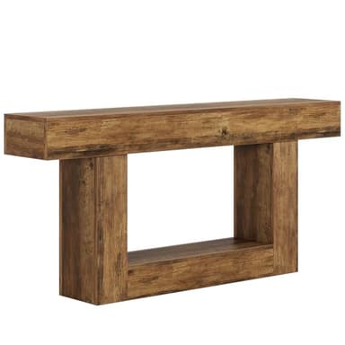 Tribesigns 63" Console Table, Farmhouse 2-Tier Entryway Table with U-Shaped Base, Narrow Long Wood Sofa Table Behind Couch Table for Living Room, Hallway, Foyer, Vintage Brown - Image 9