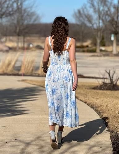Easter Dresses for Women Floral Corset Dress Summer Milkmaid Dress Boho Beach Dresses Blue 2XL - Image 6
