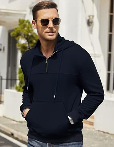 3rd hill Men's Quarter Zip Pullover Hoodies Long Sleeve Weight 1/4 Half Zip Drawstring Hooded Sweatshirt Kangaroo Pocket Purplish blue L - Image 3