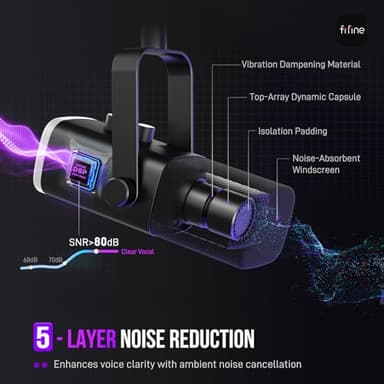 FIFINE USB/XLR Dynamic Microphone for Podcast Recording, PC Computer Gaming Streaming Mic with RGB Light, Mute Button, Headphones Jack, Desktop Stand, Vocal Mic for Singing YouTube-AmpliGame AM8 - Image 4