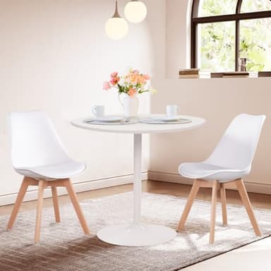 Dining Chairs Set of 6, Side Chairs Upholstered Armless Mid-Back Faux Leather Cushioned for Dining Room Kitchen Living Room, Soft Padded Seats & Solid Wood Legs, White - Image 7