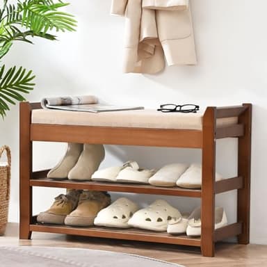 PETKABOO Shoe Rack Bench with Cushion, Shoe Rack for Front Door Entrance, Shoe Bench with Storage for Entryway Hallway Bedroom Living Room - Image 1