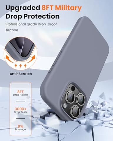 OuXul Designed for iPhone 16 Pro Max Case 6.9"- Slim Liquid Silicone Cover with [Soft Anti-Scratch Microfiber Lining], Shockproof 3-Layer Full Protection (Lavender Gray) - Image 5