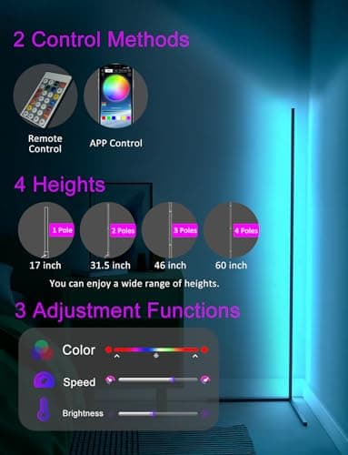 Corner Floor Lamp,60” Smart RGB LED Corner Lamp with App and Remote Control, Color Changing Ambience Light with Music Sync, Easy to Install, Led Floor Lamp for Living Room Bedroom Gaming Room - Image 3