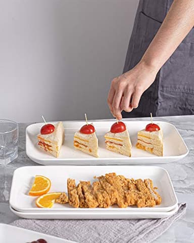 DELLING Large Serving Platter Set 16/14/12inch Large Serving Tray - Rectangular White Serving Trays for Party, Sushi, Oven Safe Dinnerware Set of 3, White - Image 2