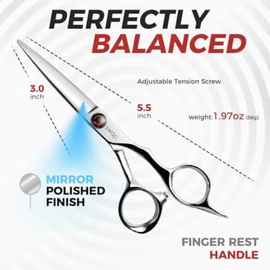 SWAP 5.5'' Professional Hair Cutting Scissors - Japanese SUS440C Steel (60-62HRC), Hand-Sharpened Blades, Adjustable Tension, Ergonomic Design for Salon/Home Use (S2) - Image 3