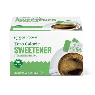 Amazon Grocery, Zero Calorie Stevia and Erythritol Sweetener Packets, 500 Ct (Previously Happy Belly, Packaging May Vary) - Image 1