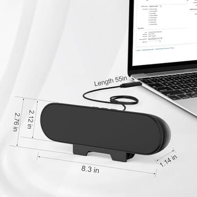 LXTNFU Computer Speakers for Desktop Monitor,Single Speakers for Desktop PC,Laptop Speaker with Loud Sound,Volume Control Easily Clamps to Monitors(USB-C to USB Adapter Included) (Black) - Image 7