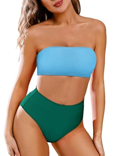 Pink Queen High Waisted Bathing Suit for Women Removable Strap High Leg Two Piece Bikini Set Swimsuits Green L - Image 1