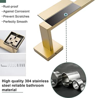 Brushed Gold Bathroom Towel Bar Holder Sets Premium Stainless Steel 4-Piece Bathroom Hardware Set Wall Mounted Bathroom Toilet Paper Holder with Shelf Set. - Image 6