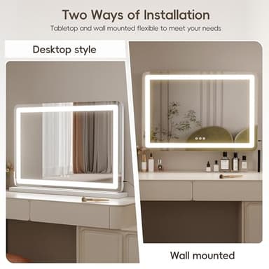 ZL ZELing Vanity Mirror with Lights, 32" x 23", LED Makeup Mirror, Dimmable 3-Color Lighting, 5X Magnification, Touch Screen Control, Wall-Mountable and Tabletop Design - Image 6