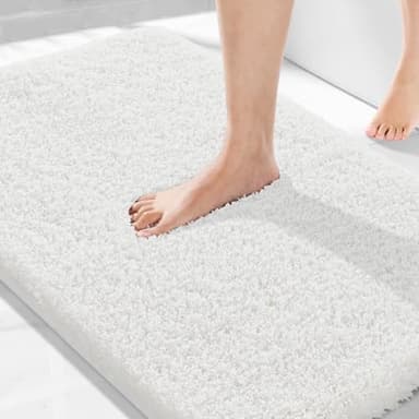 Yimobra Bathroom Rugs Non Slip Washable 36x24, Ultra Soft and Water Absorbent Bath Mats, Plush Fluffy Shower Mat Outside, Luxury Microfiber Thick Carpet Matts for Bathroom Floor/Tub, Off White - Image 1
