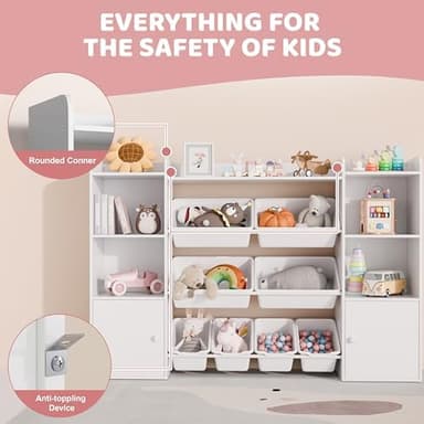 Xilingol Kids Toy Storage Organizer W/8 Removable Toy Bins, 4-Tier Toy Organizers W/6 Storage Cubbies, Kid Bookshelf and Toy Storage for Playroom, Bedroom, Kids Room, Classroom - Image 6