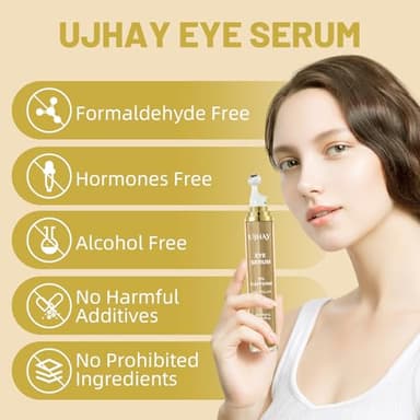 UJHAY 5% Caffeine Eye Cream, Under Eye Serum for Dark Circles, Puffiness & Wrinkles Fine Lines, Eye Roller Serum with 360° Massage Ball, Eye Treatment Balm for Men & Women - Image 4