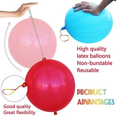 LEEZZIZZ 30Pcs Punch Balloons, Thickened Neon Punching Balloon Heavy Duty Party Favors for Kids with Rubber Band Handle, Bouncy Balls for Birthday Weddings Goodie Bag Stuffer Supply - Image 2
