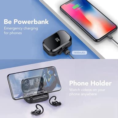 KT1 Bluetooth Headphones Wireless Earbuds 120hrs Playtime Wireless Charging Case Digital Display, Ear Buds with Earhook,IPX7 Waterproof, Deep Bass 2.0,Over-Ear Earphones for Sport Running - Image 5