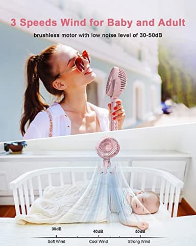 Coohea Stroller Fan Clip on for Baby, 4000mAh Rechargeable Battery Operated, Flexible Tripod, 3 Wind Speed, 360° Rotatable, Small Portable Fan for Car Seat Crib Backseat Beach Travel Camping, Pink - Image 3