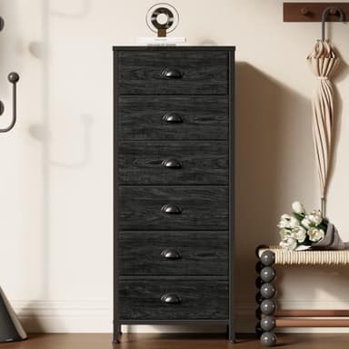 Furnulem Tall Dresser with 6 Drawers,Vertical Bedside End Table & Chest for Bedroom,Black Storage Tower Dorm Nightstand with Fabric Drawer Organizer Unit Furniture in Living Room,Closet,Hallyway - Image 2