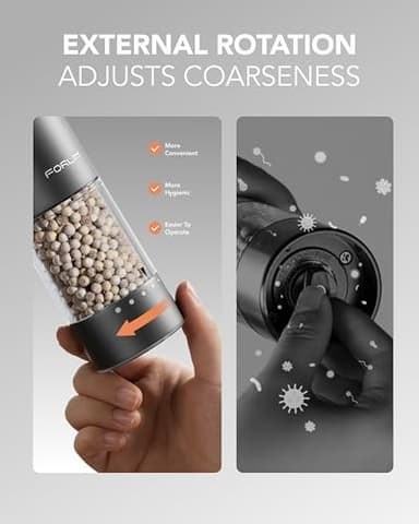 FORLIM 2-Speed ​​Electric Salt And Pepper Grinder Set, External Rotation To Adjust Coarseness, Rechargeable Aluminum Alloy Pepper Mill With Base, One-Button Automatic Grinding, Washable Container - Image 4