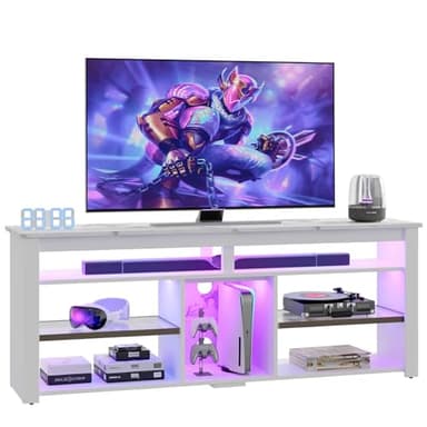 Bestier TV Stand for 70 inch TV, Tall Entertainment Center with 2 Led Lights, Gaming TV Console with Storage for PS5, Modern TV Cabinet for Bedroom, Living Room, White Marble - Image 8
