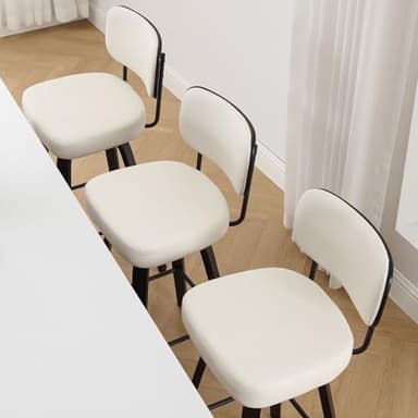 Bekrvio Swivel Counter Height Bar Stools Set of 4, Upholstered Faux Leather Barstools with Back, 26" Seat Height Bar Chairs Island Stools for Kitchen Counter, Black Wood Frame, Cream White - Image 9
