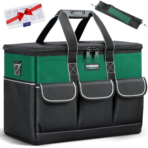 WINHUINT Large Tool Bag, 19-inch Wide Mouth Tool Organiser, 600 Denier with 6 Interior 8 Exterior Pockets Electricians Tool Bag for Home DIY & Equipment Storage, Green and Black (19 inch) - Image 1