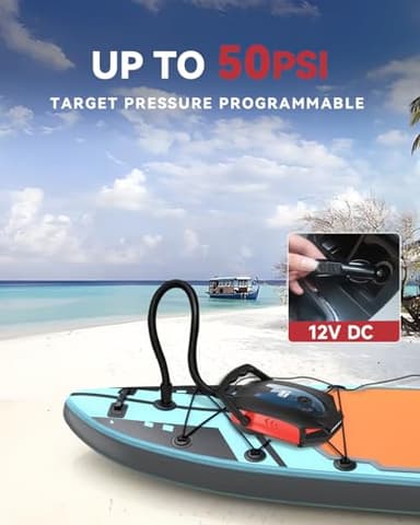 ZFOX 50PSI Paddle Board Pump, Portable Electric SUP Pump with Auto-Shutoff & Cooling Fan – Smart Inflation for Paddle Board, 9 Nozzles, HD LCD Display, 12V DC (Red-V) - Image 2