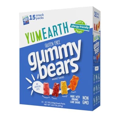 YumEarth Organic Gummy Bears - Fruity Gummy Candy Snack Packs, Gluten Free Snacks for Kids - Allergy Friendly, Non-GMO, No Artificial Flavors or Dyes - Assorted Flavors, 0.7 Oz - 15 Count (Pack of 1) - Image 1