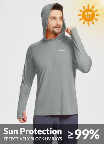 baleaf Men's Sun Protection Hoodie Shirt UPF 50+ Long Sleeve UV SPF T-Shirts Rash Guard Fishing Swimming Lightweight Gray L - Image 3