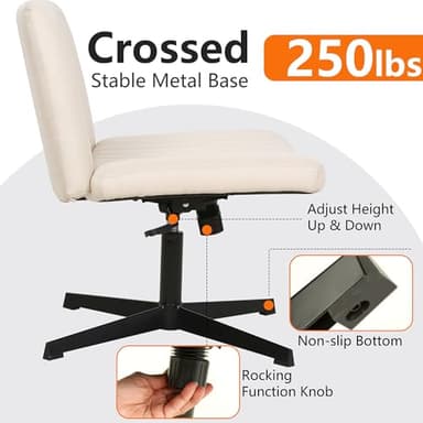 FDW Criss Cross Chair Armless Cross Legged Office Desk Chair Adjustable Swivel Ergonomic Desk Chair No Wheels U Shaped Backrest with Wide Seat Native Sponge Computer Task Vanity Chair for Home Office - Image 6