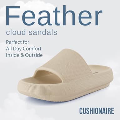 CUSHIONAIRE Feather EVA Slides for Women – Comfortable Slip On Womens Slippers, Indoor Outdoor Shower Shoes, Beach Essential Cloud Slides, KHAKI 7 - Image 2