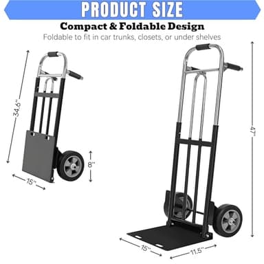 IRONPOW Folding Hand Truck Dolly - 600 LB Capacity, Heavy-Duty Wheels and Compact Design for Moving Heavy Loads in Warehouses, Offices, Homes, and Shopping - Image 2