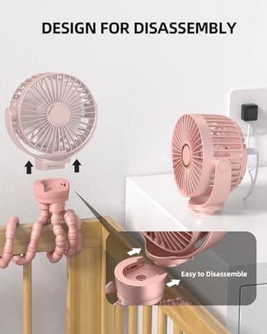 Stroller Fan, Rechargeable with TYPE-C Port, 4000mAh, 360° Rotatable, 3-Speed, Flexible Tripod, Clip Anywhere for Baby's Comfort - Durable and Easy to Clean - Image 6