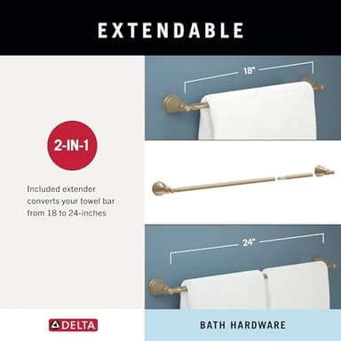 Delta Mylan 4-Piece Bathroom Set Champagne Bronze 18" Towel Rack, Toilet Paper Holder, Hand Towel Holder, Hook| Bathroom Accessory Set Towel Holder 4-Piece Hardware MYN64-CZ - Image 5