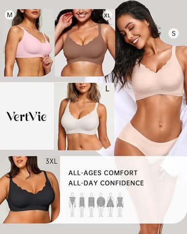 Vertvie Womens Seamless Bras No Underwire Supportive Wireless Push Up Full Coverage Bralette Comfort Scalloped T-Shirt Bra (Skin,3X-Large) - Image 6