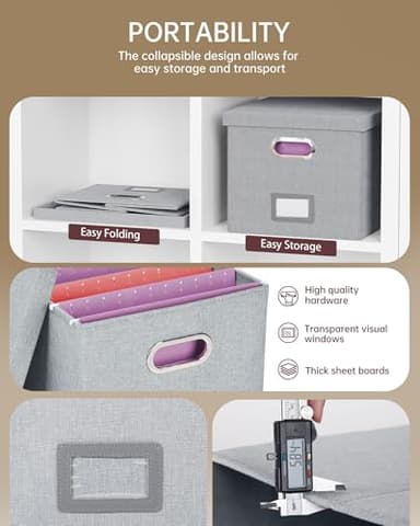 Oterri File Organizer, File Box, File Cabinet for Letter File Folder Storage, Hanging File Organizer for Office/Decor/Home,Document Organizer, 1 Pack,Gray-White-Box Only - Image 4
