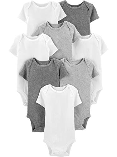 Simple Joys by Carter's Baby 8-Pack Short-Sleeve Bodysuit, White/Light Grey Heather/Medium Grey Heather, Preemie - Image 1