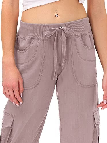 MoFiz Women's Hiking Cargo Shorts Quick Dry Lightweight Athletic Capri Pants for Camping Jogger with Pockets Pink - Image 3