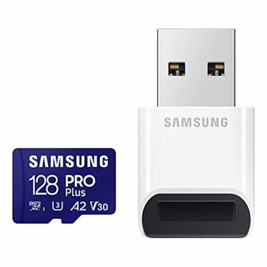 Samsung PRO Plus microSD Memory Card + Reader, 128GB MicroSDXC, Up to 180 MB/s, Full HD & 4K UHD, UHS-I, C10, U3, V30, A2 for Android Phones, Tablets, GoPRO, DJI Drone, MB-MD128SB/AM, 2023 - Image 1