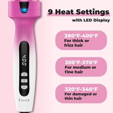 Farery 1.5-Inch Thermal Brush - Ceramic Ionic Heated Round Brush for 90's Full-Bodied Style, Volumizing, Smooth Hair & Natural Curls, Dual MCH Heating, Digital Display, 9 Temperature, Dual Voltage - Image 6